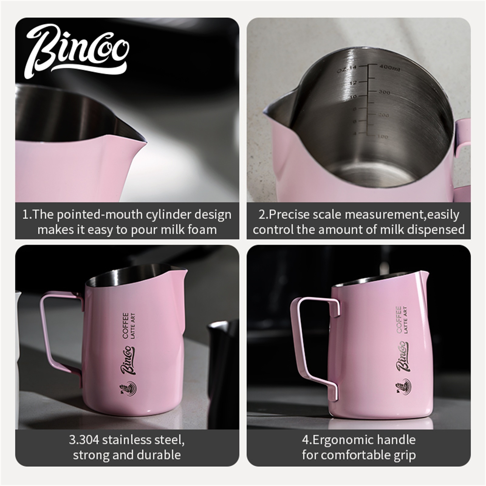 Pour Spout Pitcher - Bincoo Professional 420ml Milk Jug, Food